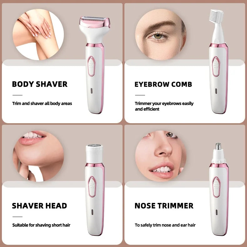 4 in 1 Women Electric Epilator Bikini Eyebrow Nose Lady Trimmer Body Facial Hair Removal Face Shaver Painless Epilator Gifts