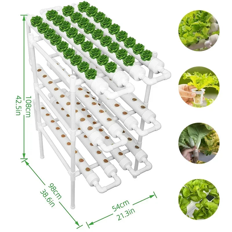 3-Layer/108 Sites Hydroponics Growing System Kits PVC Pipe Soilless Cultivation Garden Vegetables Herbs Planting Tools