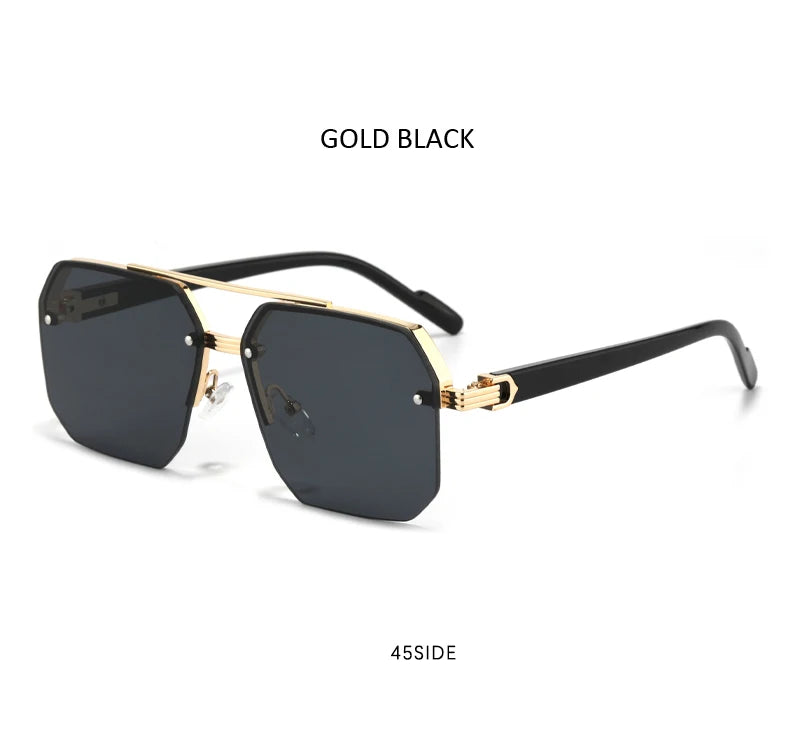 Oversize Retro Double Bridges Polygon Square Metal Men Sunglasses Fashion Gradient Shades UV400 Trending Women Sun Glasses