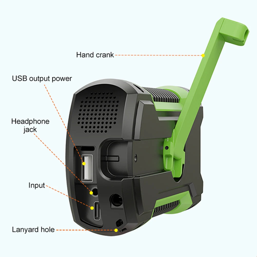 5000mAh Emergency Radio Hand Crank Solar FM AM WB NOAA Weather Radio with LED Flashlight BT 5.3 Speaker Power Bank Phone Charger