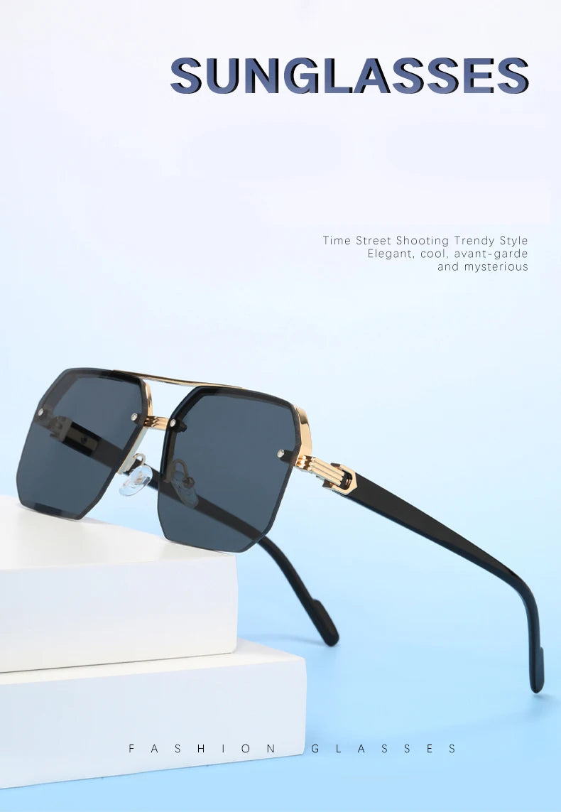 Oversize Retro Double Bridges Polygon Square Metal Men Sunglasses Fashion Gradient Shades UV400 Trending Women Sun Glasses