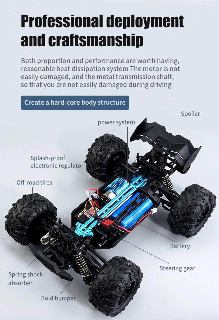 Rc Car Off Road 4x4 High Speed 75KM/H Remote Control Car with LED Headlight Brushless 4WD 1/16 Monster Truck Toys for Boys Gift