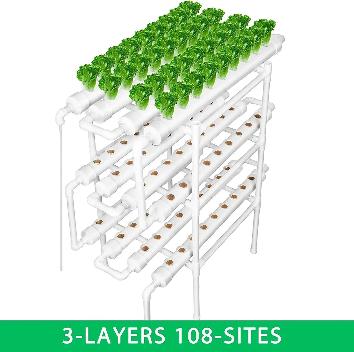 3-Layer/108 Sites Hydroponics Growing System Kits PVC Pipe Soilless Cultivation Garden Vegetables Herbs Planting Tools