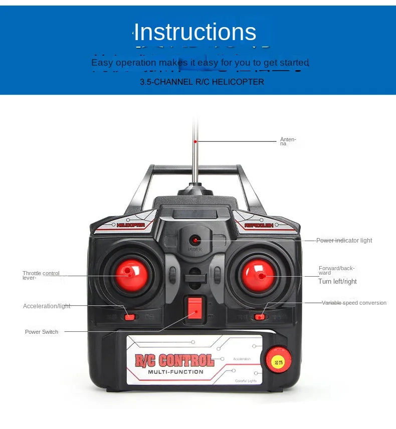 3.5CH 80cm High Quality Extra Large Remote Control Aircraft Crash-Resistant Remote Control  Outdoor Aircraft Helicopter