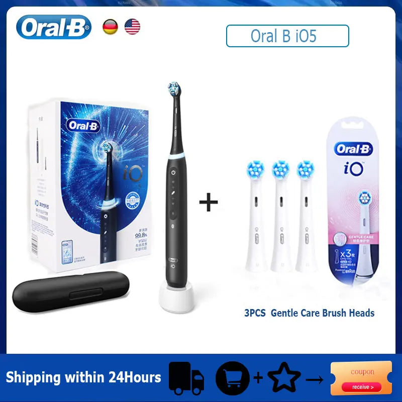 Oral B iO5 Smart Electric Toothbrush Rechargeable Bluetooth 5 Mode with Brush Head Travel Box for Adult Deep Clean Gum Care