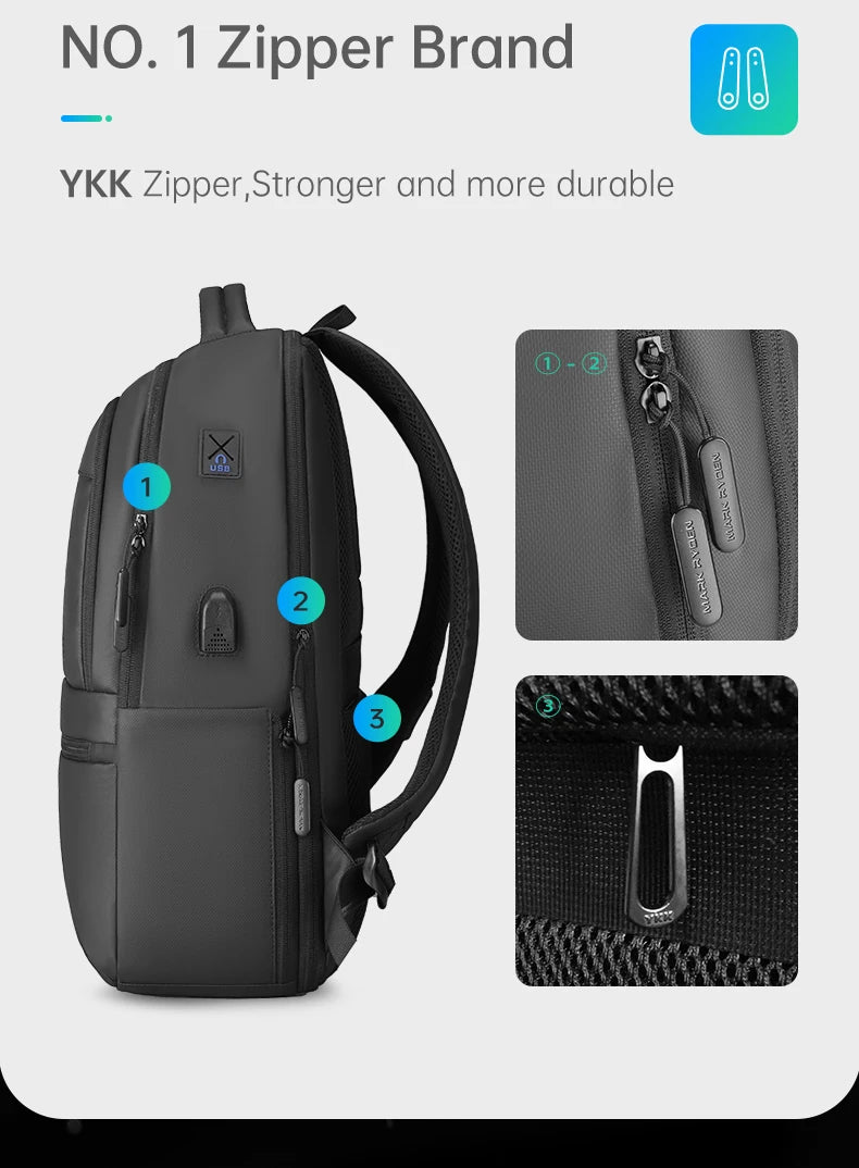 MarkRyden Fady: Expandable Lightweight USB Charging Laptop Backpack with Anti-theft Backpack Men Backpack Black Backpack