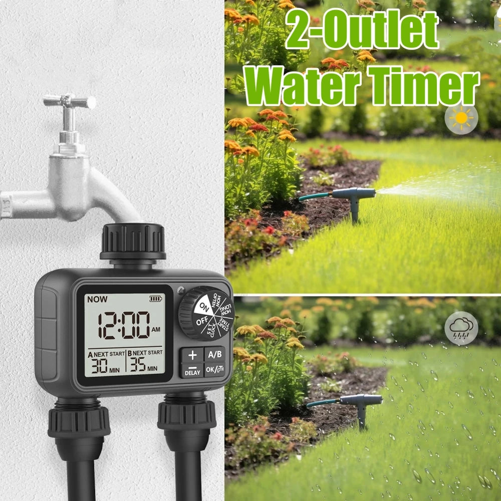 Newest 2-outlet Digital Water Timer Independent Programming Control Adjustable Sprinker Easy Installation Garden Lawn Irrigate