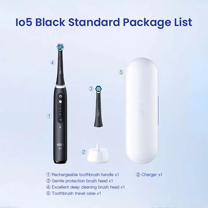 Oral B iO5 Smart Electric Toothbrush Rechargeable Bluetooth 5 Mode with Brush Head Travel Box for Adult Deep Clean Gum Care