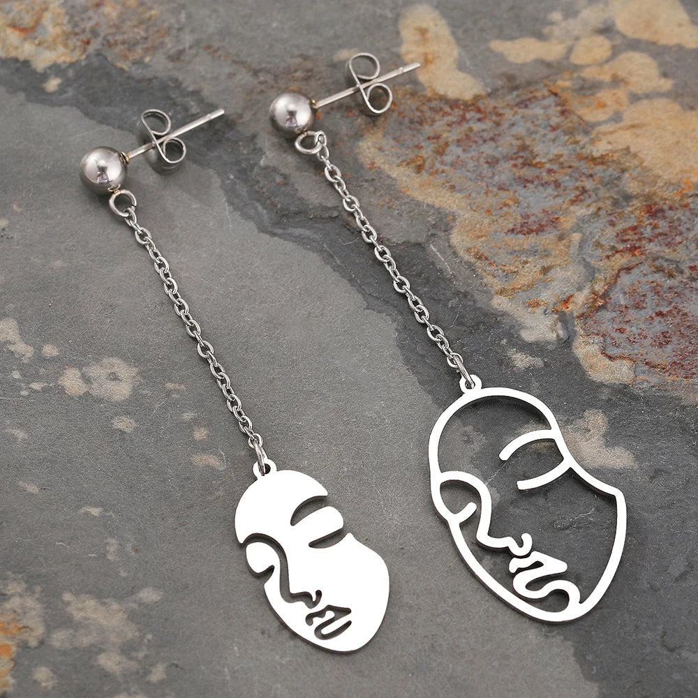 Stainless Steel Earrings Beauty Face Abstract Design Exquisite Versatile Fashion Pendant Earrings For Women Jewelry Girls Party