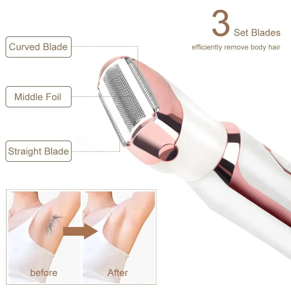 4 in 1 Women Electric Epilator Bikini Eyebrow Nose Lady Trimmer Body Facial Hair Removal Face Shaver Painless Epilator Gifts