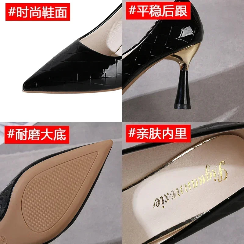 Shoes Woman 2024 Trend New Summer Red Heels Elegant Woman Black Heeled Pointed Toe Pumps Dress Leather White Ladies Shoe