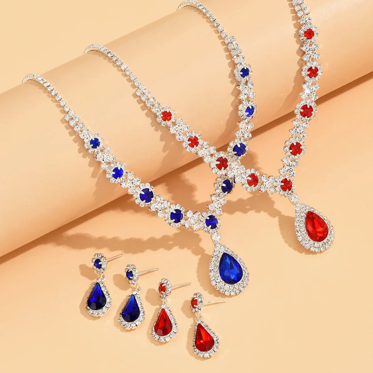 KMVEXO 2Pcs Women Elegant Waterdrop Rhinestone Pendant Necklace Stud Earrings Set Wedding Party Dress Bridal Jewelry Sets