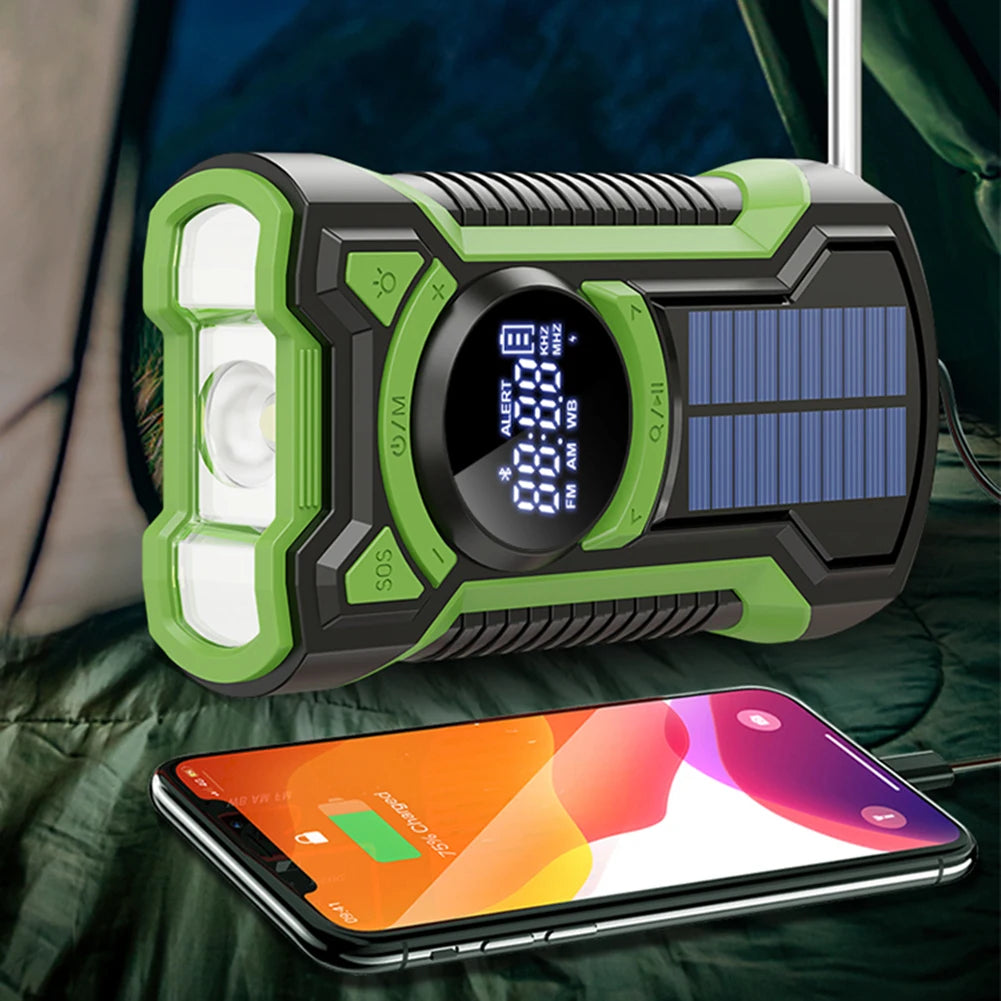 5000mAh Emergency Radio Hand Crank Solar FM AM WB NOAA Weather Radio with LED Flashlight BT 5.3 Speaker Power Bank Phone Charger