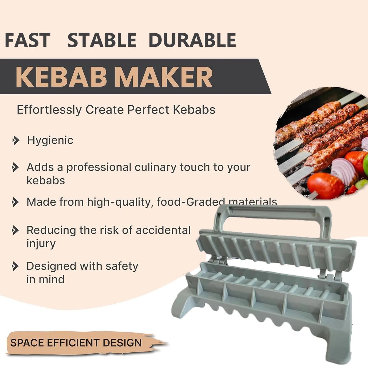 NewSingle Row Kebab Maker Bbq Meat Skewer Machine Kebab Press Maker Reusable Plastic Bbq Skewer Maker Kebab Preparation BBQ Tool