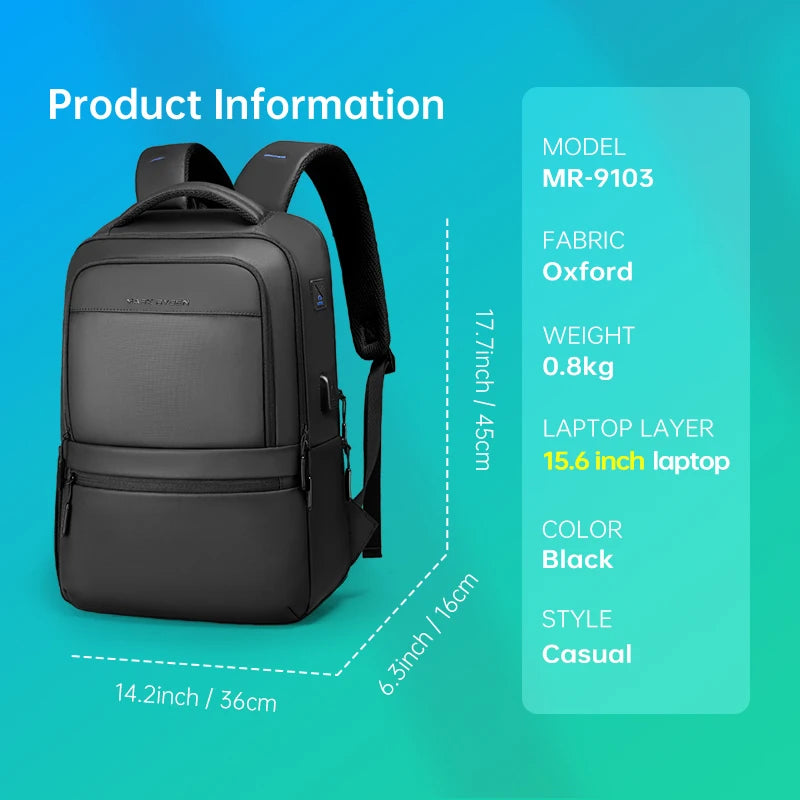 MarkRyden Fady: Expandable Lightweight USB Charging Laptop Backpack with Anti-theft Backpack Men Backpack Black Backpack