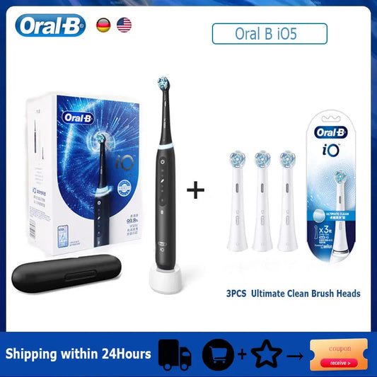 Oral B iO5 Smart Electric Toothbrush Rechargeable Bluetooth 5 Mode with Brush Head Travel Box for Adult Deep Clean Gum Care