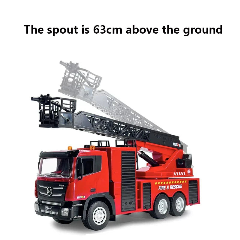 Huina 1361 Big RC Fire Truck 9CH 1/24 Scale Remote Controlled Fire Rescue Car Simulated Ladder Car  Spraying Water Toys Gift