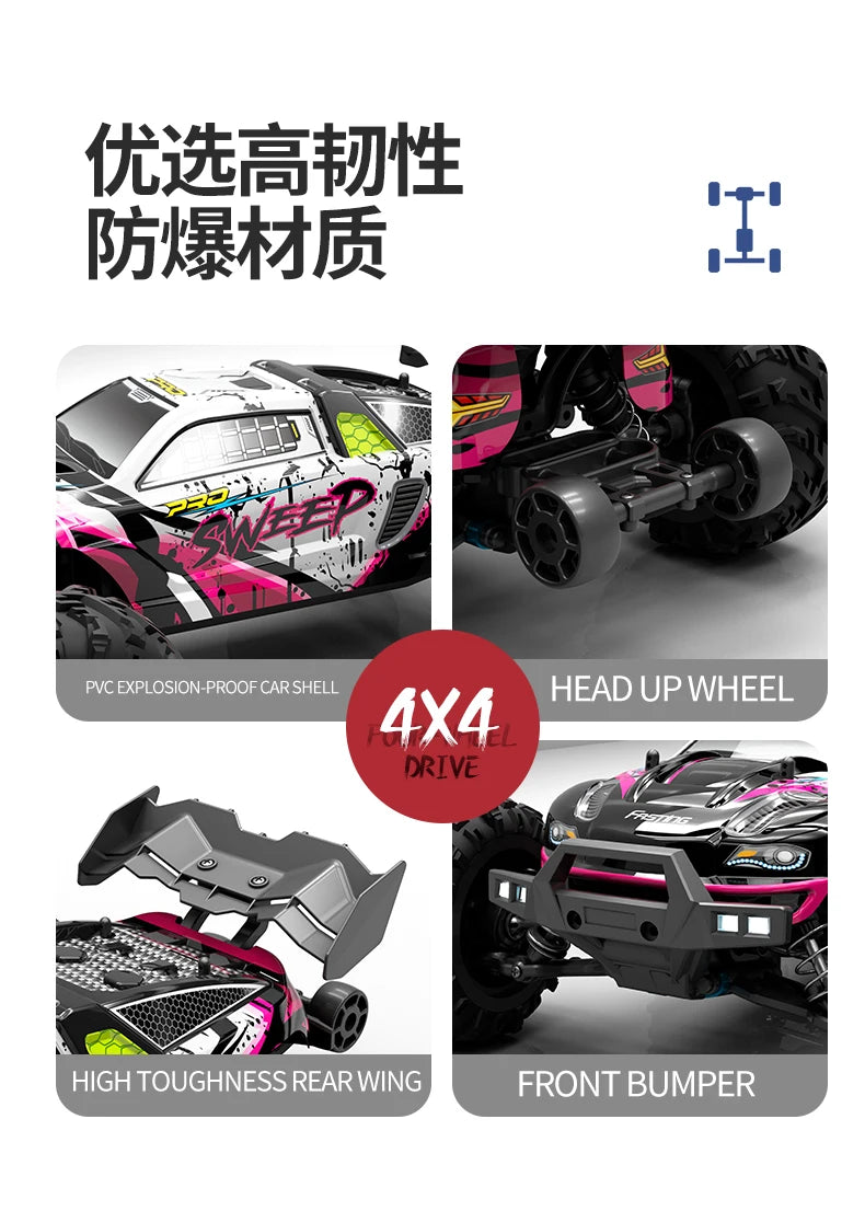 Rc Car Off Road 4x4 High Speed 75KM/H Remote Control Car with LED Headlight Brushless 4WD 1/16 Monster Truck Toys for Boys Gift