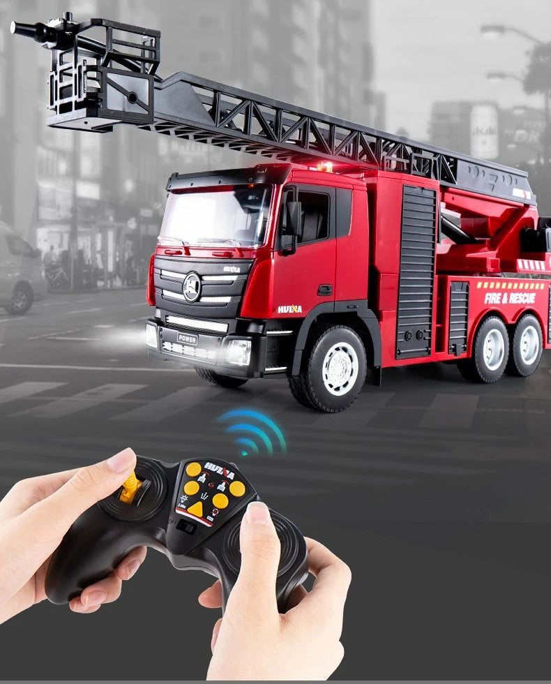 Huina 1361 Big RC Fire Truck 9CH 1/24 Scale Remote Controlled Fire Rescue Car Simulated Ladder Car  Spraying Water Toys Gift