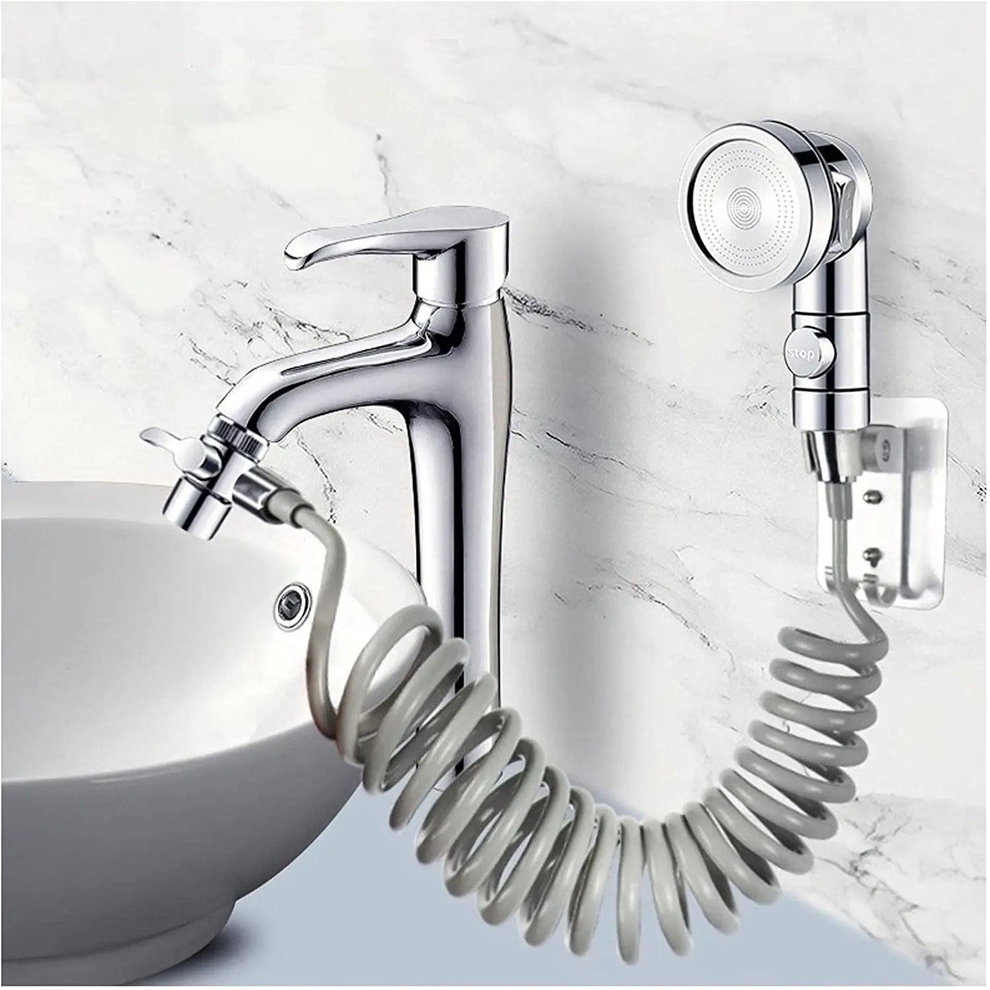 New Shower Faucet Set Hose Handheld Shower Head Spray Tap Attachment Sprayer Sink Bathroom Fixture Wall Mounted Silver Sprayers