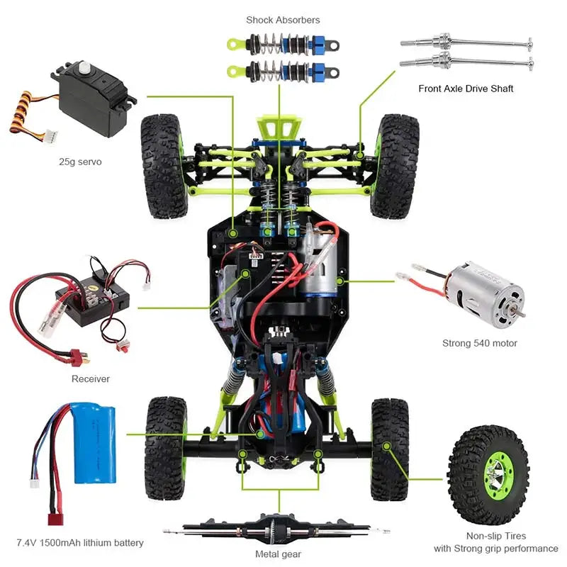 WLtoys 12428 1:12 4WD RC Racing Car High Speed Off-Road Remote Control Alloy Climbing Truck LED Light Buggy Boys Toys Kids Gift