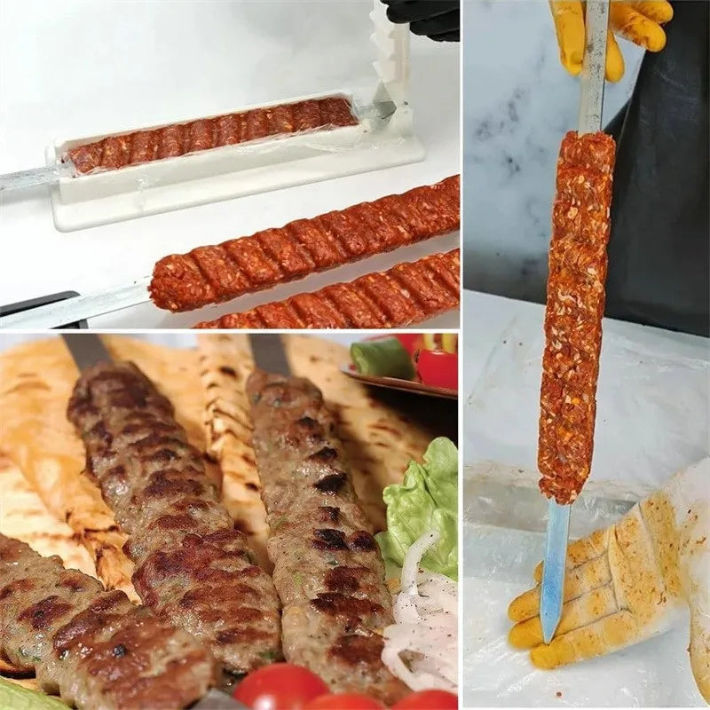 NewSingle Row Kebab Maker Bbq Meat Skewer Machine Kebab Press Maker Reusable Plastic Bbq Skewer Maker Kebab Preparation BBQ Tool