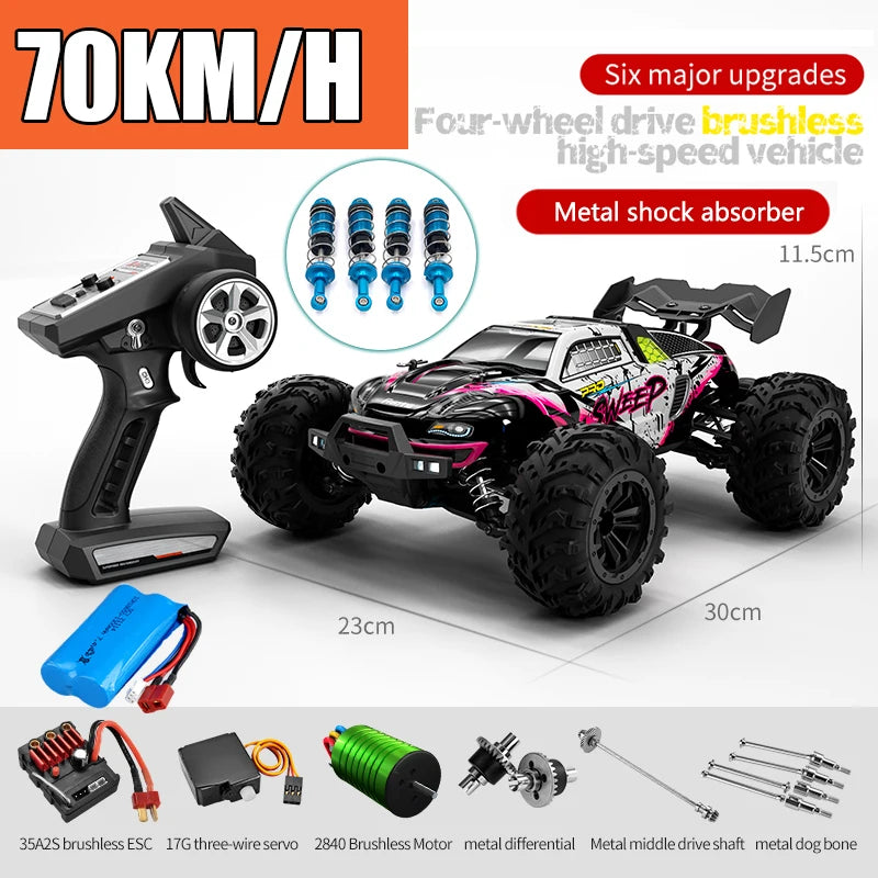 Rc Car Off Road 4x4 High Speed 75KM/H Remote Control Car with LED Headlight Brushless 4WD 1/16 Monster Truck Toys for Boys Gift