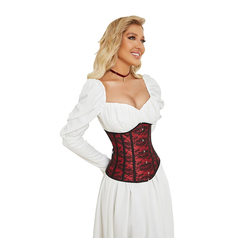 Underbust Corset Lace Floral Red Waist Trainer Cincher Gothic Women Slimming Belt Bustier Corselet