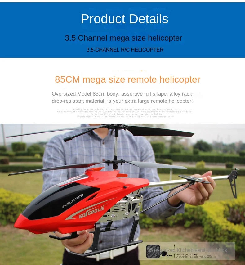 3.5CH 80cm High Quality Extra Large Remote Control Aircraft Crash-Resistant Remote Control  Outdoor Aircraft Helicopter