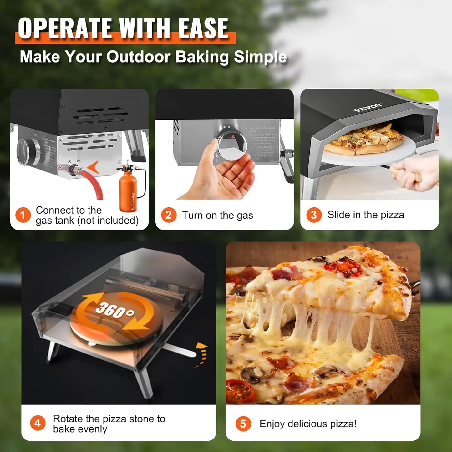 Gas Outdoor Pizza Oven, 16-Inch Propane Pizza Ovens With Auto Rotatable Stone, Large Portable Pizza Maker For Outside