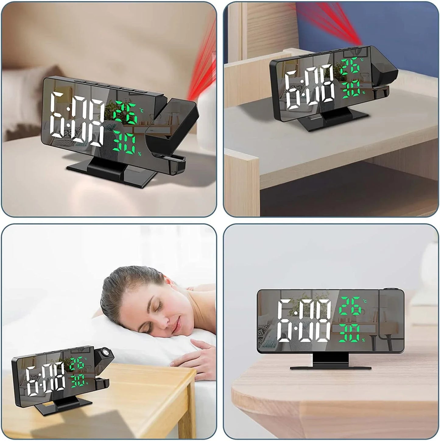 LED Digital Alarm Clock Projection Clock Projector Ceiling Clock with Time Temperature Display Backlight Snooze Clock for Home