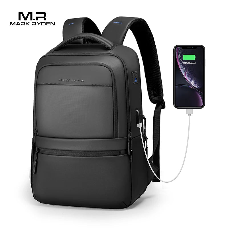 MarkRyden Fady: Expandable Lightweight USB Charging Laptop Backpack with Anti-theft Backpack Men Backpack Black Backpack