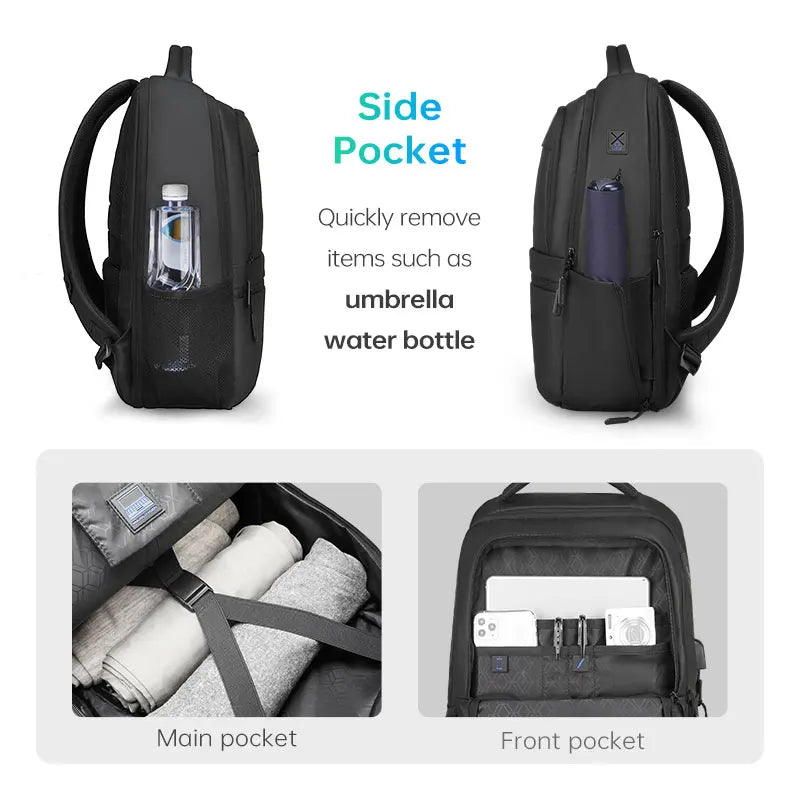 MarkRyden Fady: Expandable Lightweight USB Charging Laptop Backpack with Anti-theft Backpack Men Backpack Black Backpack