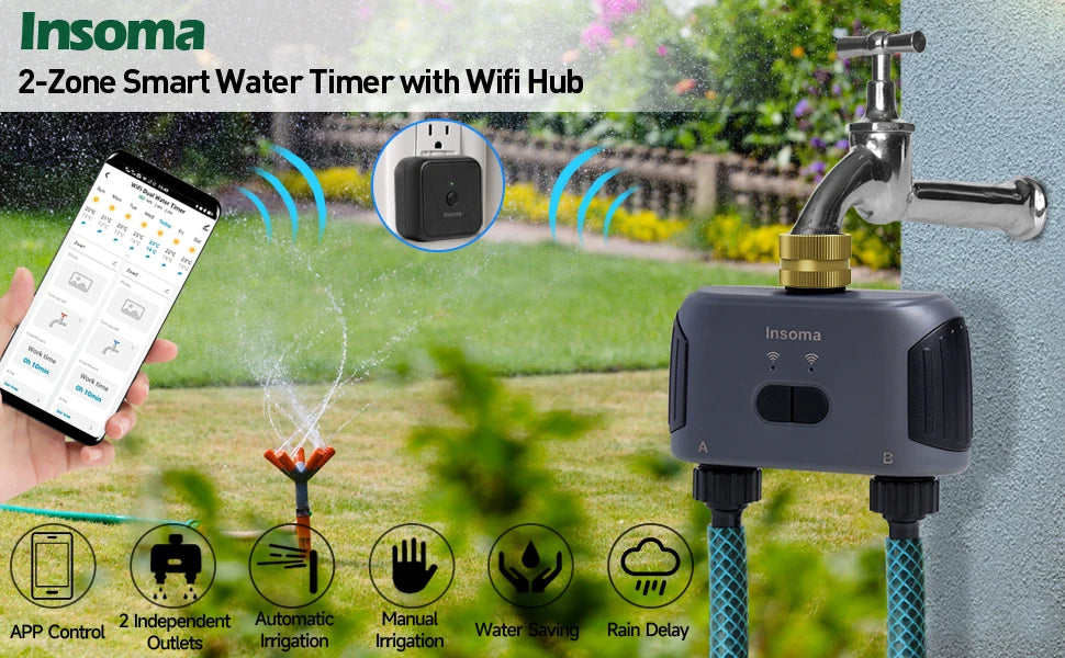 Insoma Automatic Water Timer with Gateway 2 Ways Garden Irrigation Watering System Sprinkler Programmer Tools support Alexa