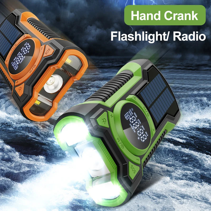 5000mAh Emergency Radio Hand Crank Solar FM AM WB NOAA Weather Radio with LED Flashlight BT 5.3 Speaker Power Bank Phone Charger