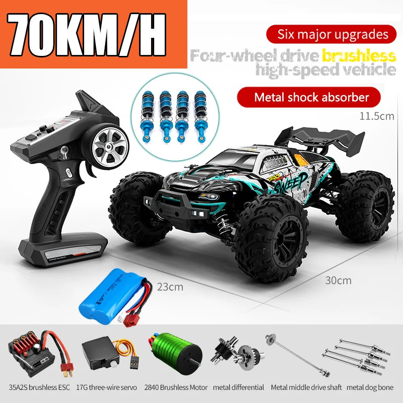 Rc Car Off Road 4x4 High Speed 75KM/H Remote Control Car with LED Headlight Brushless 4WD 1/16 Monster Truck Toys for Boys Gift