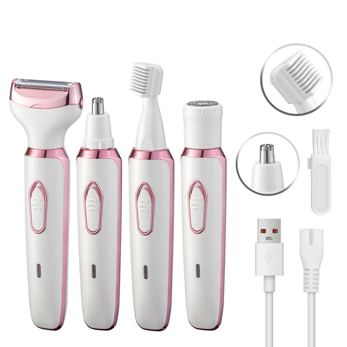 4 in 1 Women Electric Epilator Bikini Eyebrow Nose Lady Trimmer Body Facial Hair Removal Face Shaver Painless Epilator Gifts