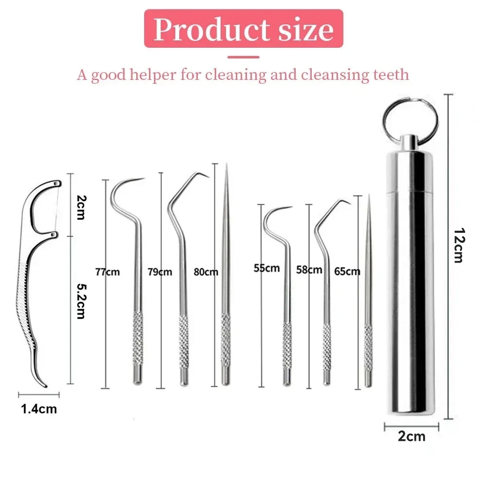 7pcs/set Aluminum Toothpick Set Tooth Flossing Reusable Toothpicks Portable Toothpick Floss Teeth Cleaner Oral Cleaning