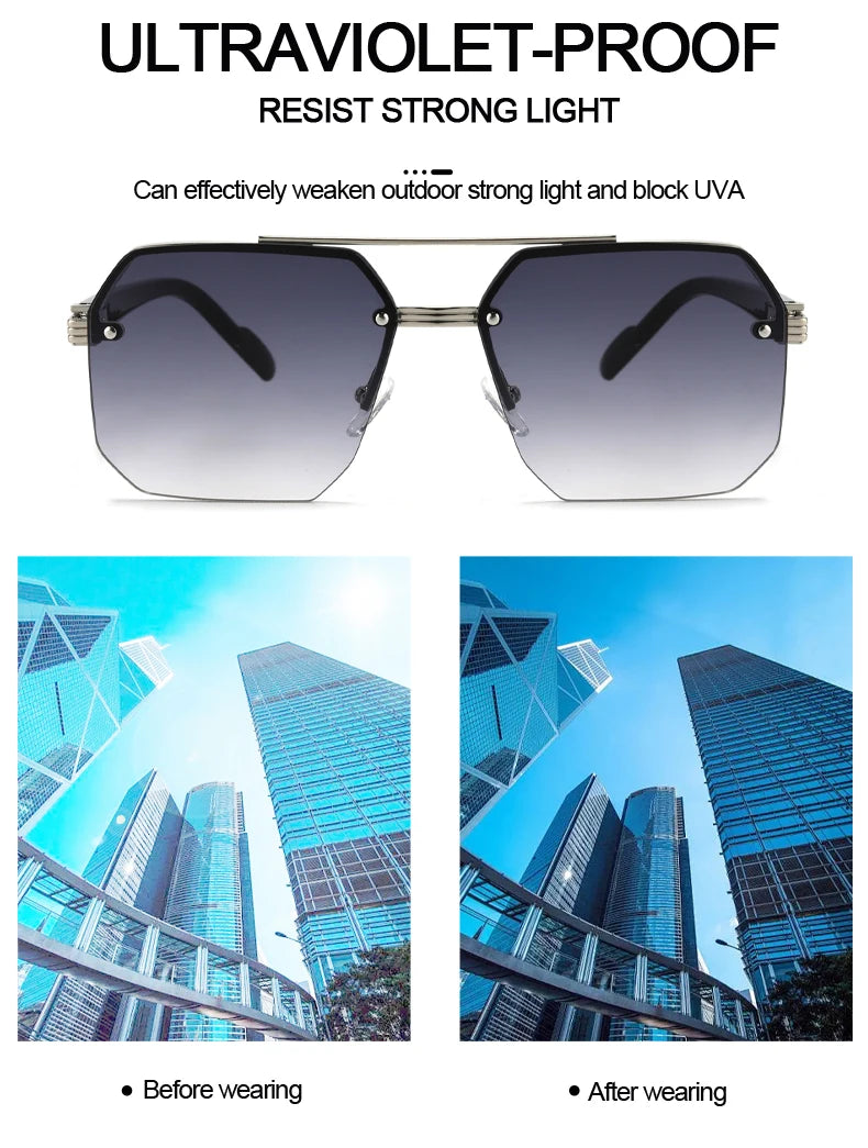 Oversize Retro Double Bridges Polygon Square Metal Men Sunglasses Fashion Gradient Shades UV400 Trending Women Sun Glasses