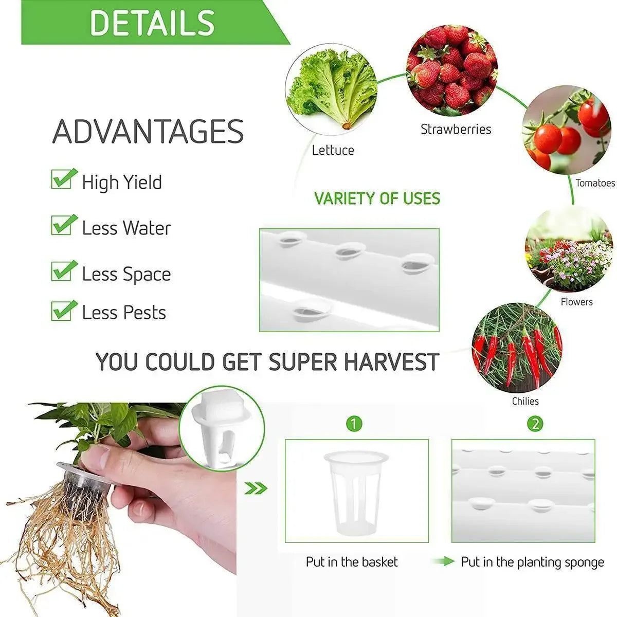 3-Layer/108 Sites Hydroponics Growing System Kits PVC Pipe Soilless Cultivation Garden Vegetables Herbs Planting Tools