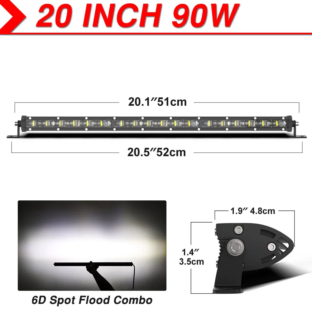 6D Ultra Strip LED Light Bar 8" 14" 20" inch Driving Fog Lamp Work Light 4x4 Led Bar for Motorcycle Offroad SUV ATV Tractor