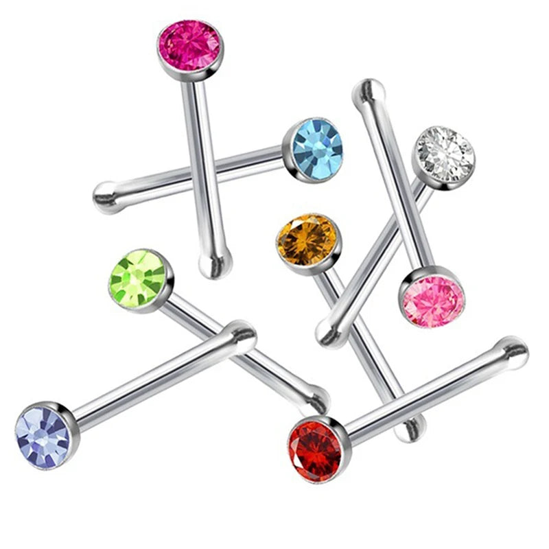 60PCS/Box Stainless Steel Nose Studs Rings Clear Colorful CZ Nostril Piercing Stud Pin Body Jewelry 1.5mm 1.8mm 2mm 2.5mm Top