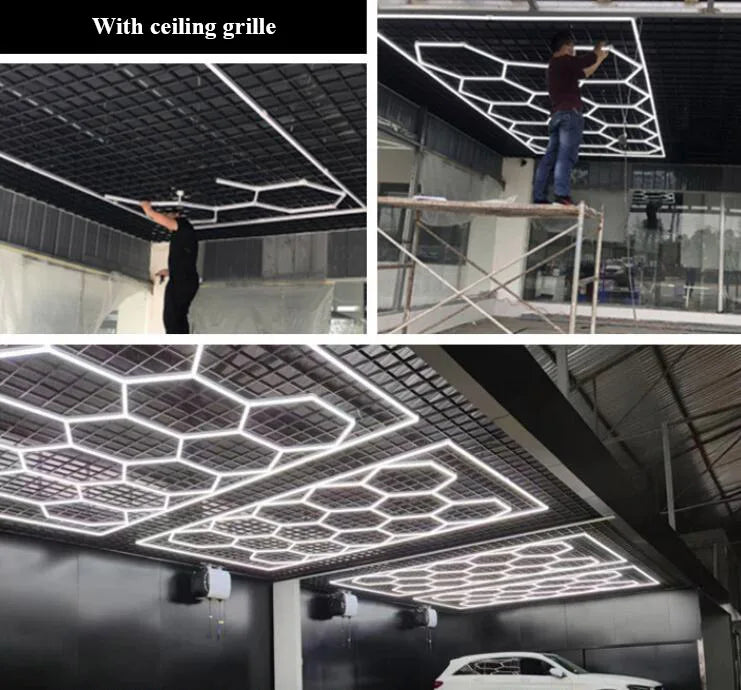 ZK20 Garage Light Hexagon Lights lamp 110V-240V Led Tube Honeycomb Ceiling Lighting For Auto Car Body Repair Led Workshop