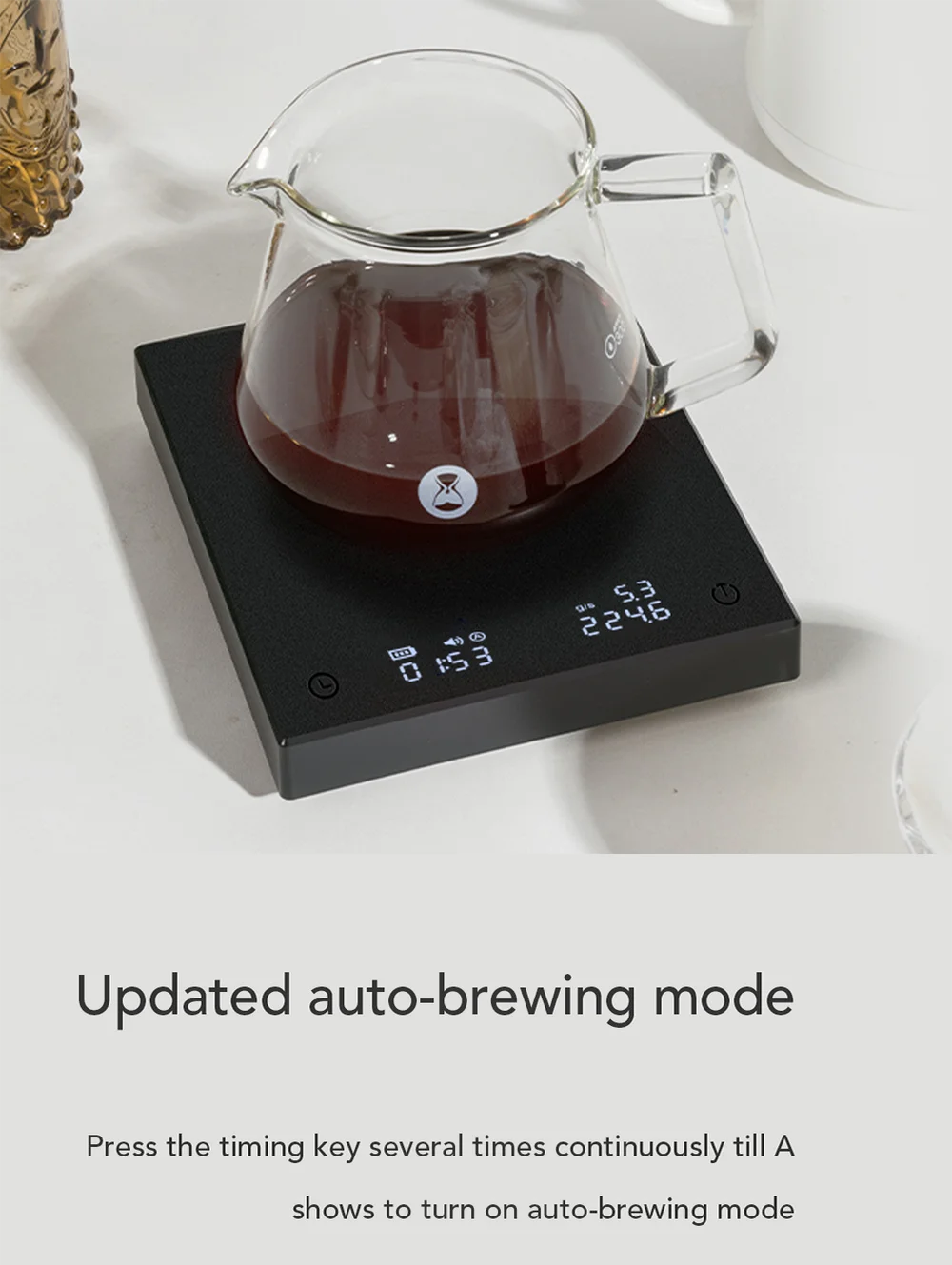 TIMEMORE Basic 2 Black Mirror Pour Over Coffee Scale flow rate display Auto Timer digit Kitchen Food scale espresso 0.1g/2kg