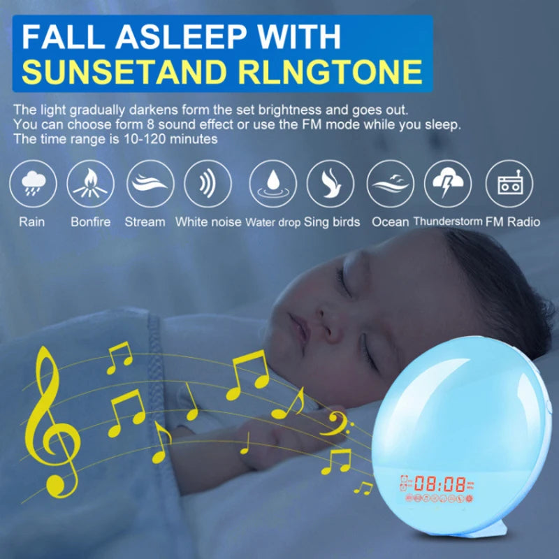 Wake Up Light Alarm Clock with Sunrise/Sunset Simulation Dual Alarms FM Radio Nightlight 7 Colors Natural Sounds Snooze