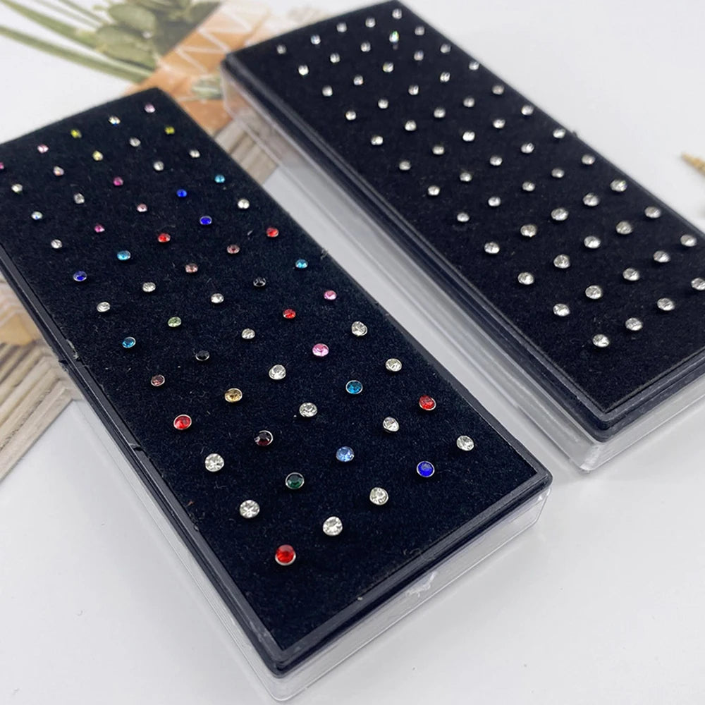 60PCS/Box Stainless Steel Nose Studs Rings Clear Colorful CZ Nostril Piercing Stud Pin Body Jewelry 1.5mm 1.8mm 2mm 2.5mm Top