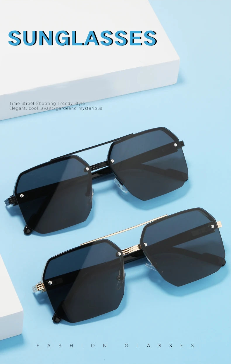 Oversize Retro Double Bridges Polygon Square Metal Men Sunglasses Fashion Gradient Shades UV400 Trending Women Sun Glasses