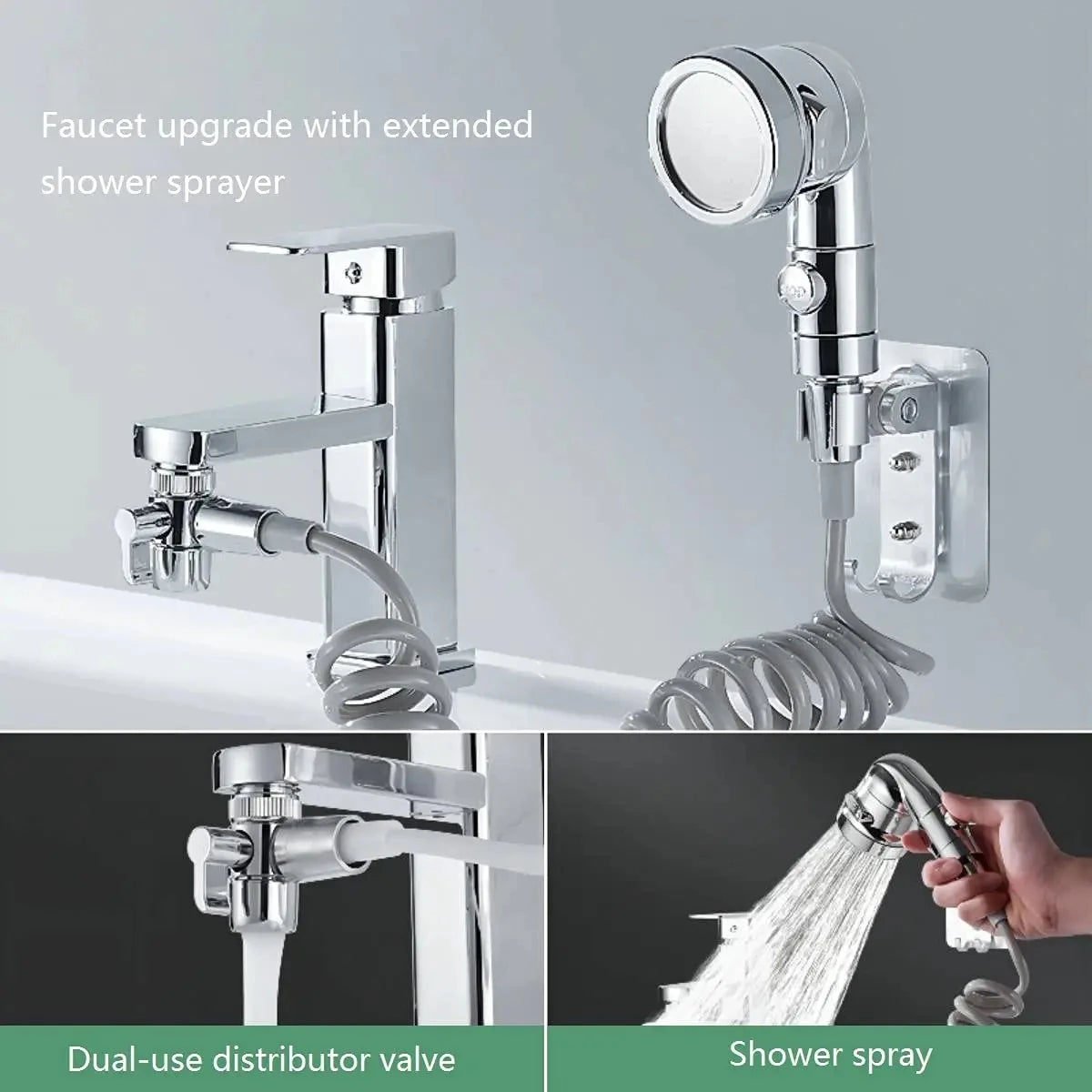 New Shower Faucet Set Hose Handheld Shower Head Spray Tap Attachment Sprayer Sink Bathroom Fixture Wall Mounted Silver Sprayers