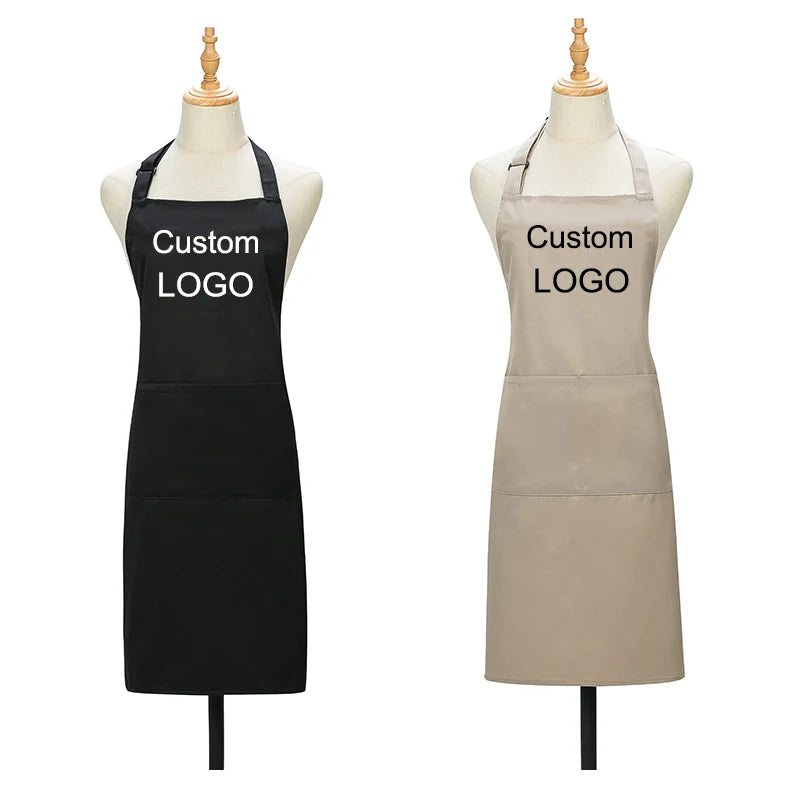 Personalized Women's Kitchen Apron for Woman Men Chef Work Apron for Grill Restaurant Bar Cafes Beauty Nails Studios Logo Design