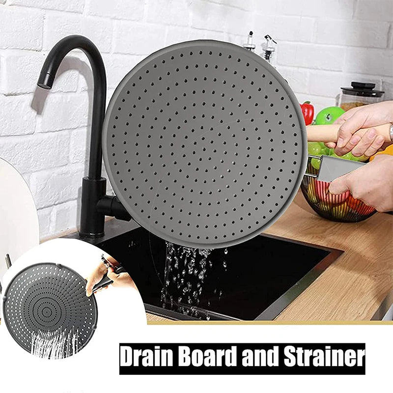 Silicone Kitchen Splatter Screen with Handle Heat-resisting Oil Splash Guard Drain Board Cover Kitchen Frying Pan Lid